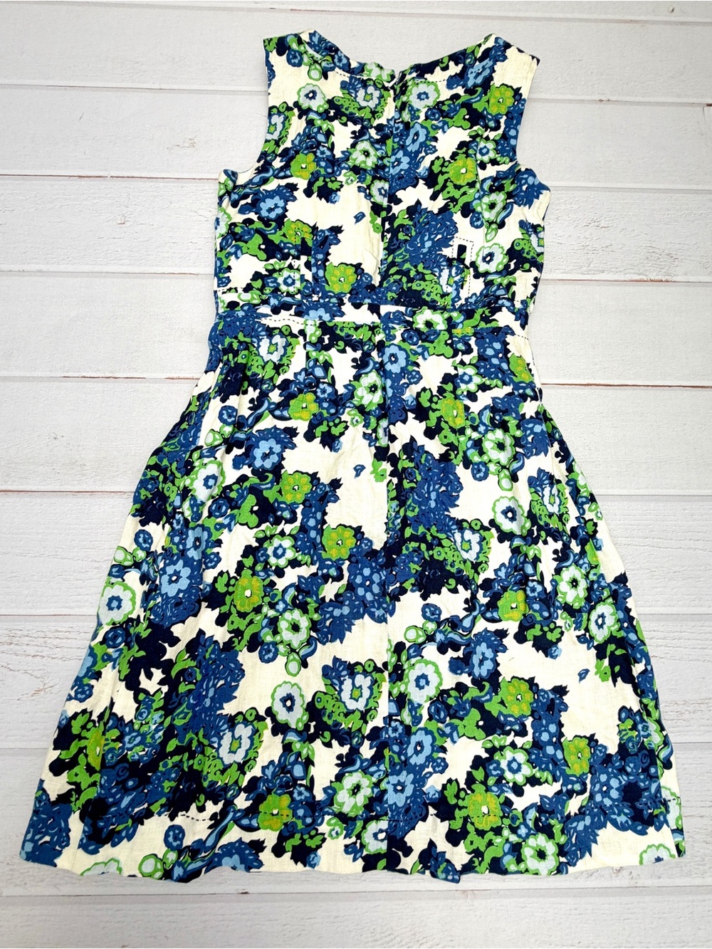 Tory Burch Size 4 Linen Floral Fit & Flare Pleated Dress Blue Green - Picture 4 of 10